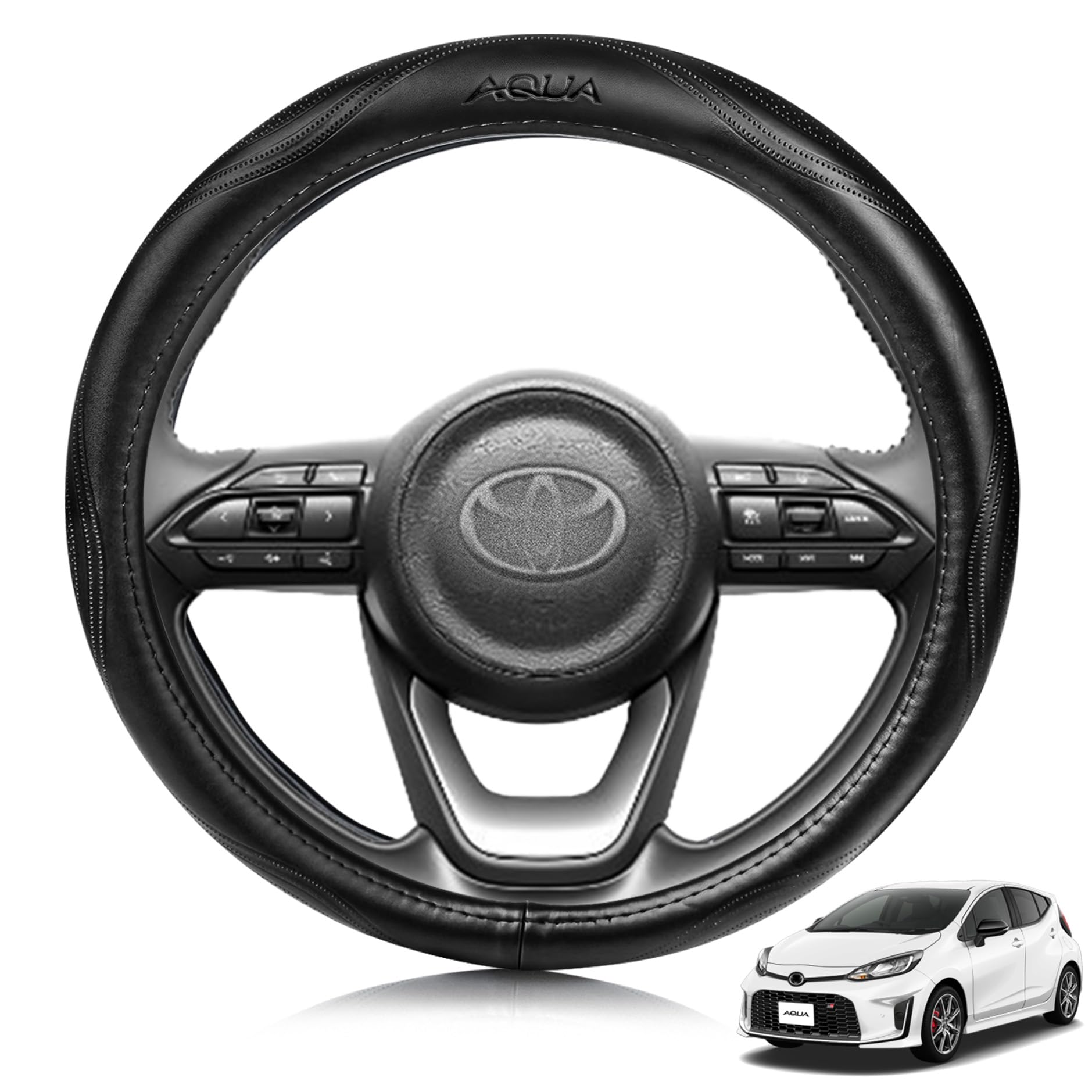 

Чехол на руль ElitingCar для Toyota Aqua Generation MX 2021 Премиальный чехол на руль из натуральной кожи со стильным 3D эксклюзивным улучшением автомобиля чёрный