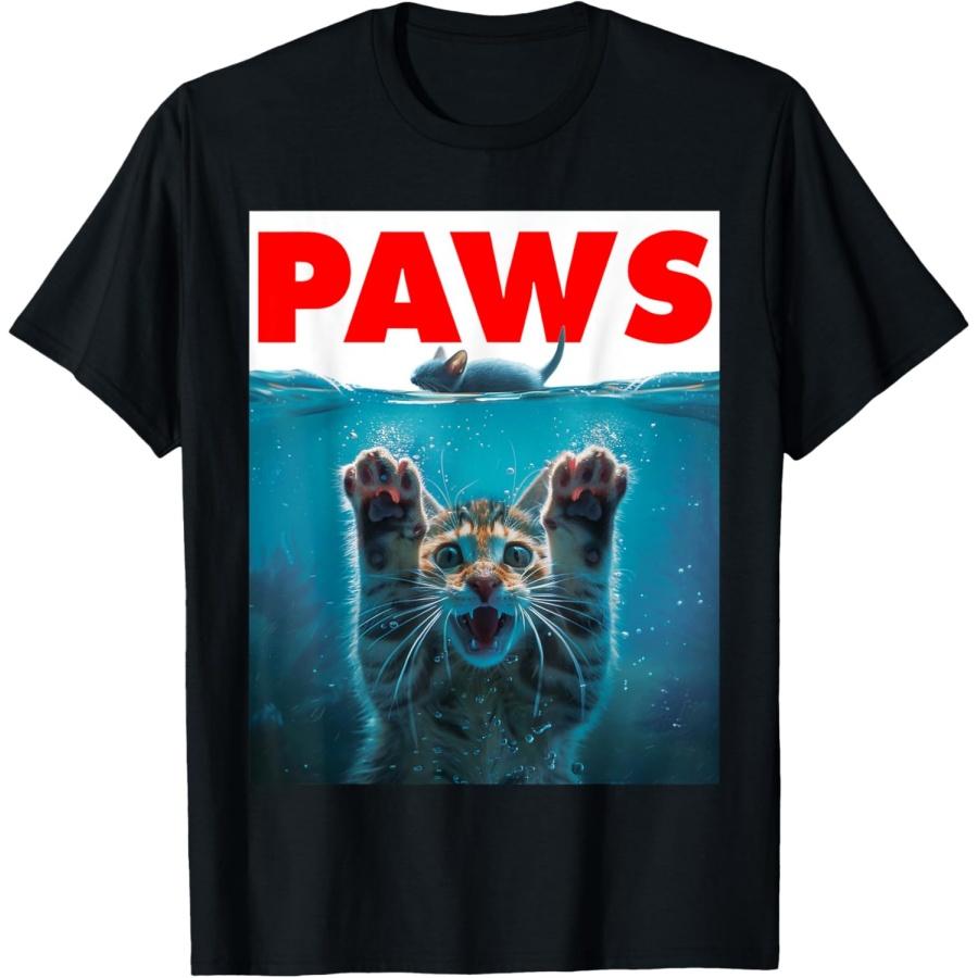 PAWS Cat and Mouse Parody Humorous Kitten Chasing Mouse Men Women T-Shirt S