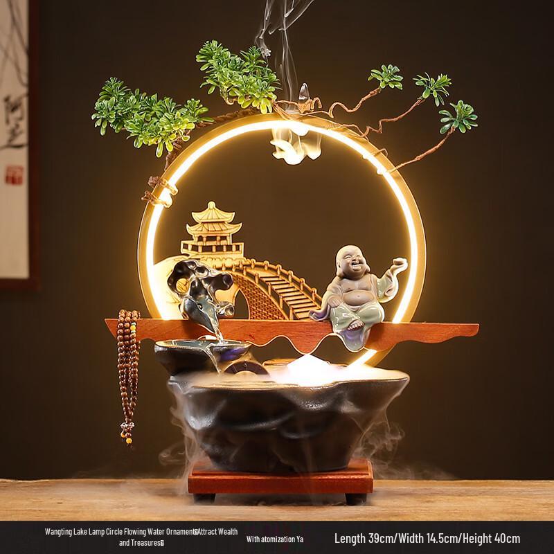 OIMG Ceramic Flowing Water Ornament with Mist and LED