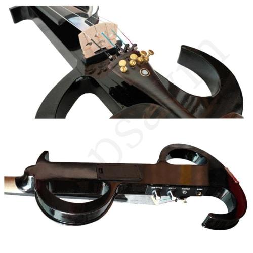 Jopsavm Full-Size Violin Set, Solid Wood Electric Silent Violin with Chin Rest, Ebony Accessories, Hard Case, Spare Strings, Audio Cable, Rosin, and B