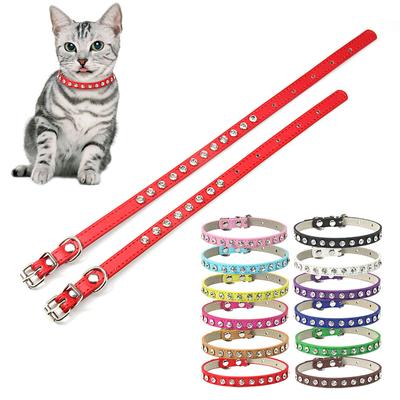 1PC Hohe Qualität Für Kleine Welpen Haustier Halskette Leder Katze Kragen Strass Haustier Zubehör