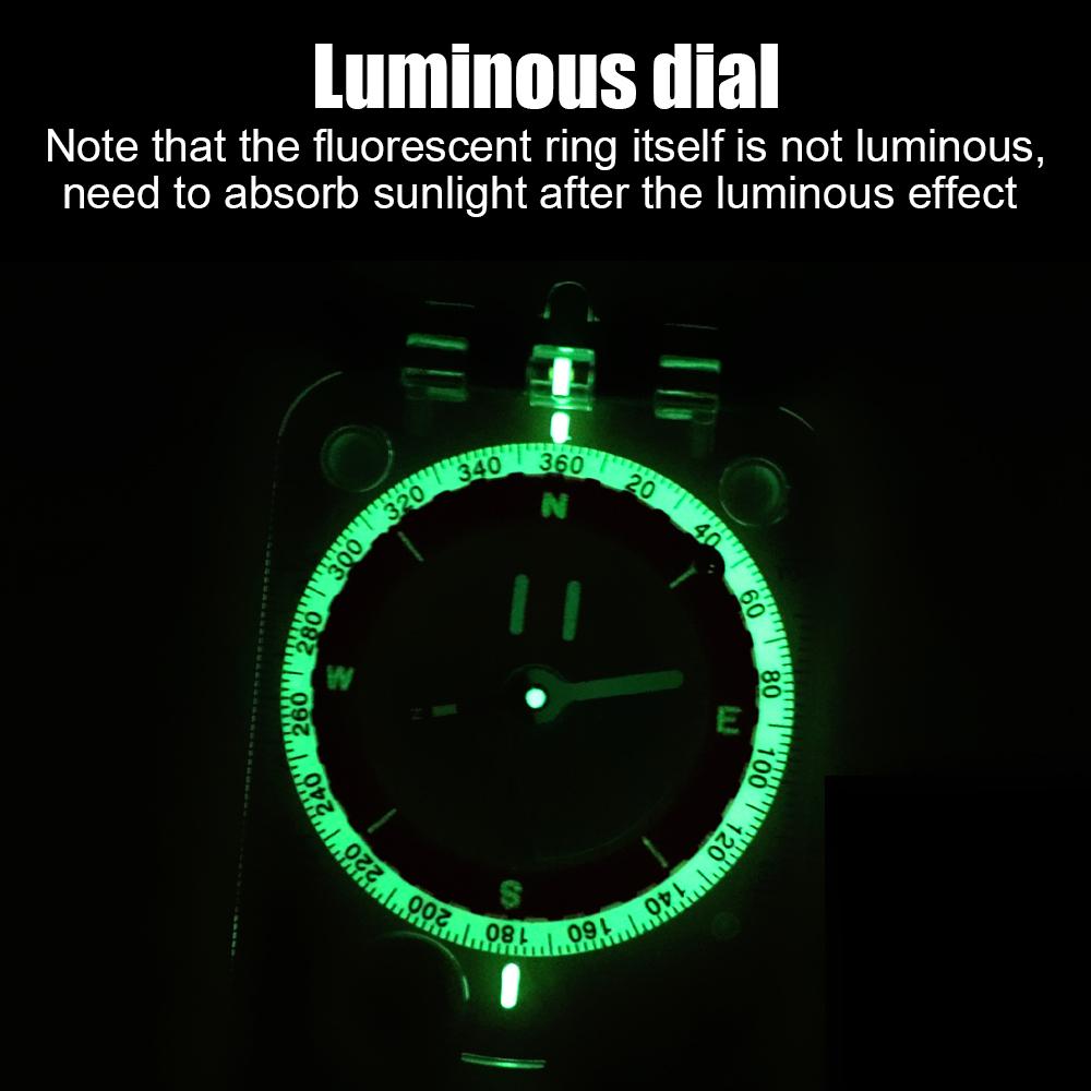 Scale Map Ruler Multifunctional Outdoor Guiding Tool Magnifying Glass For Hiking Camping Survival Luminous Waterproof Compass