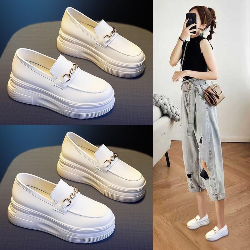 Thick-soled inner height increase, one pedal small white shoes, women's summer 2025 spring and autumn new casual white loafers, single shoes