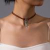 Retro Leaf Tassel Choker Woven Rope Leather Turquoise Stone Necklace Minimalist Bohemian Necklace Beach Jewelry