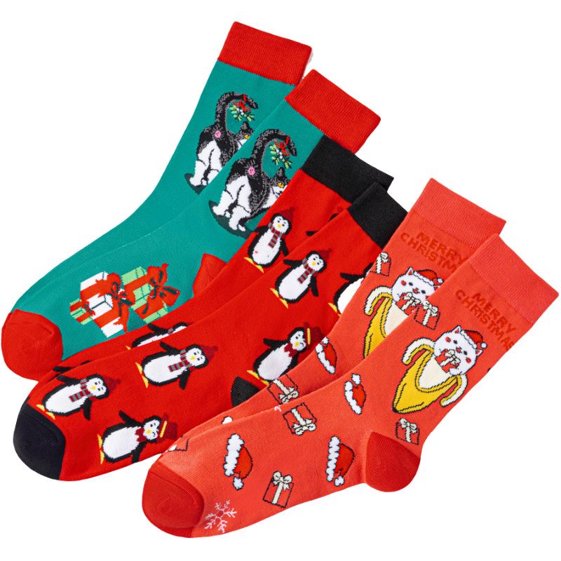 Four Seasons Penguin Christmas Bear Cotton Mid-Calf Socks for Men and Women