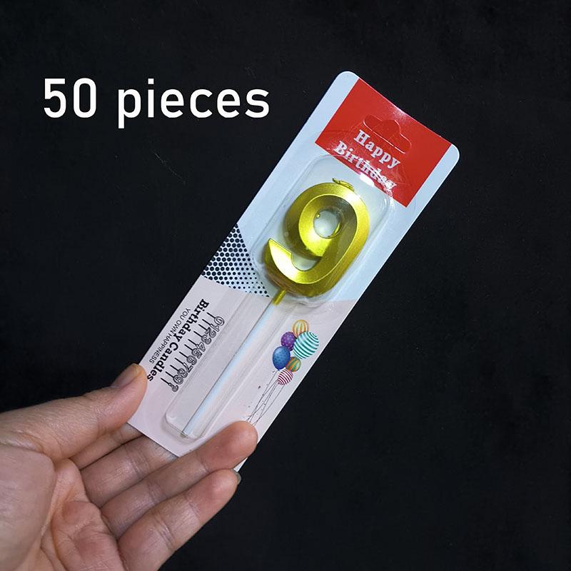 50pcs/lot Wholesale Gilding Number 0-9 Sweet Birthday Cake Candles Bulk Sales Cakes Decorating Supplies for Home Decor