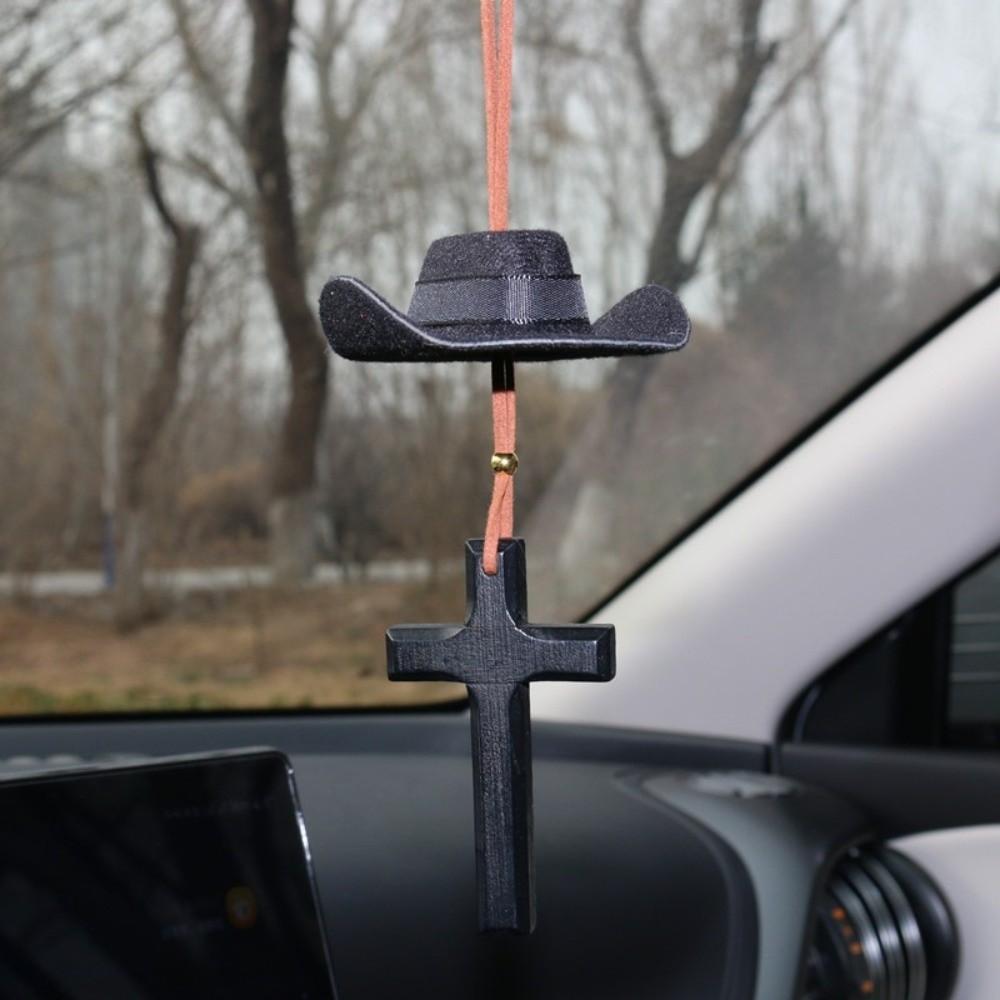 Lightweight Car Rearview Mirror Hanging With Pendant Car Hanging Ornament Cowboy Hat Charm Gift