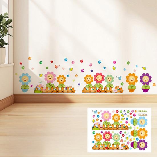 Autocollant d'angle de mur floral herbe verte Fleurs Papillons Base d'herbe Ligne de plinthe Autocollants muraux pour salon chambre à coucher salle à manger