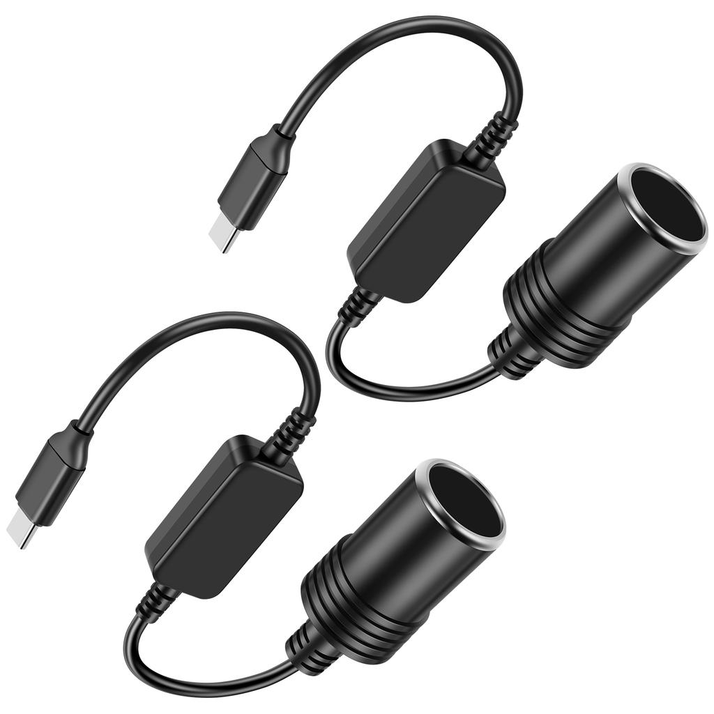 4/2Pcs Car Cigarette Lighter Socket USB C Type-C To 12V Male to Female Cigarette Lighter Adapter Power Cable