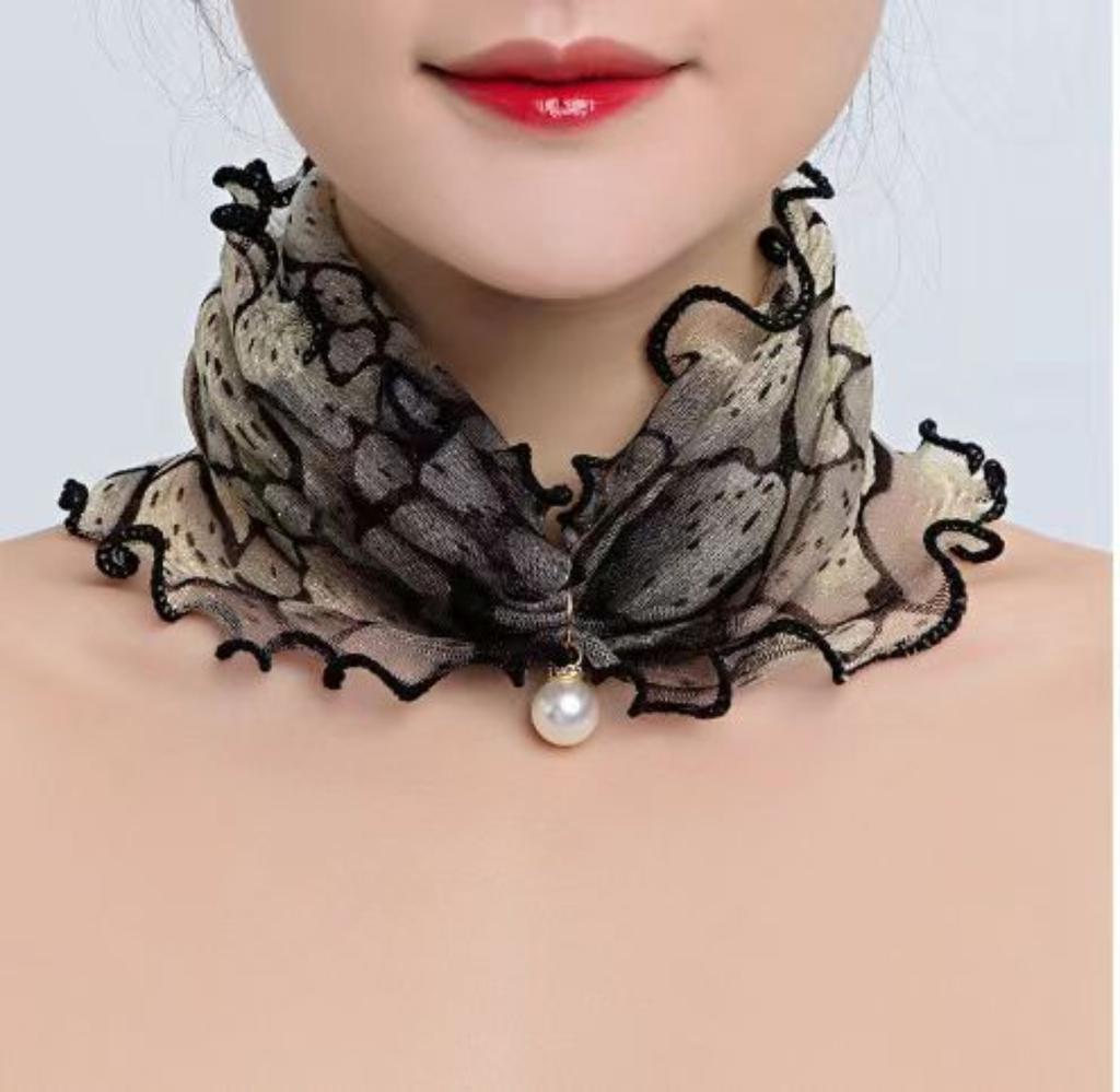 Pearl Mesh Pullover Scarf For Women, Neck Warmer, Thin And Stylish For Spring And , Decorative Scarf