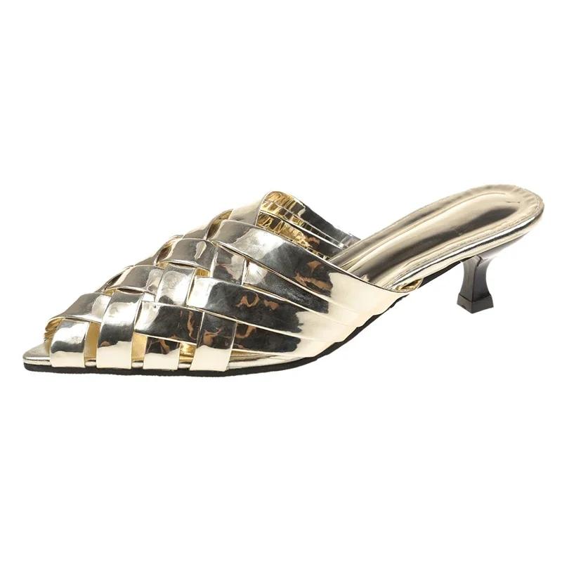 Women Summer 2024 Pointed Toe Stiletto Gladiator Sandals Gold Silver Fashion Luxury Slippers Ladies Brand Designer High Heels