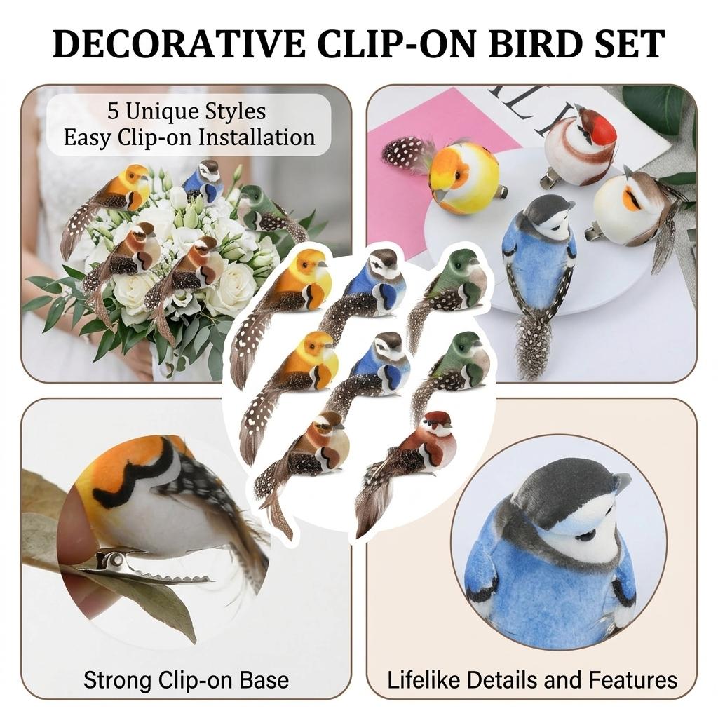Decorative Artificial Bird Set 10Pcs 5Styles With Clips For Home Wedding Decoration