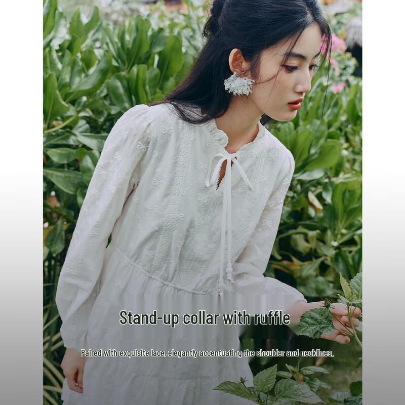 Elegant Lace-Trim Stand Collar A-line Short Dress