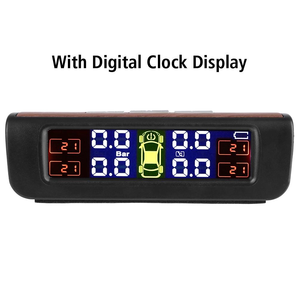 Car Tyre Pressure Monitor With 4 External Sensors T12 Car Tire Pressure Monitoring System 0-3.5Bar Solar USB TPMS