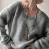 Europäischer und amerikanischer weicher klebriger V-Ausschnitt Langarm-Pullover Damen Herbst und Winter Pullover einfarbig fauler Stil lockerer Strickpullover Top