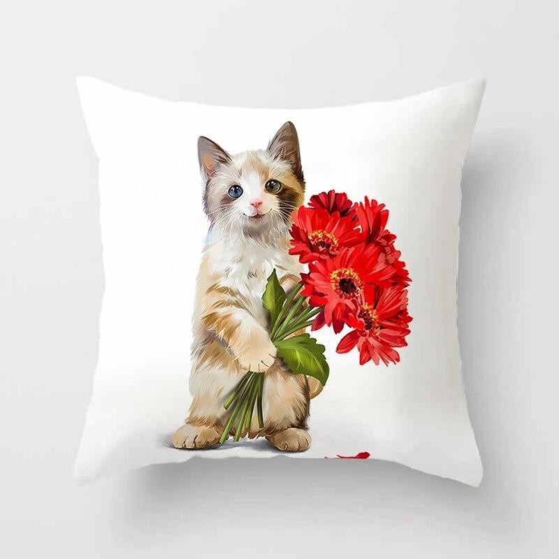 Cute Cat  Print Polyester Cushion Cover 45x45 Throw Pillow Case For Sofa Car Home Decorative Pillowcase Pillow Cover