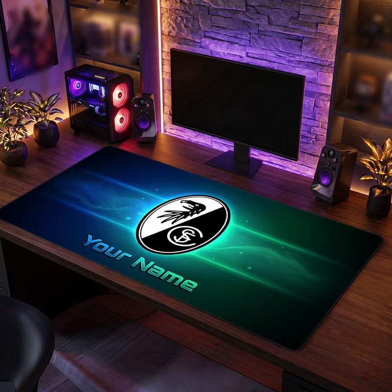 SC Freiburg Custom Large Mouse Pad, Personalized Name Text Print, Football Logo Non‑Slip Desk Mat Gaming Gift