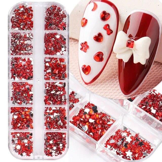 12 Grid Nails Art Rhinestone Kinds of Shapes Stones Resin Glitter 3Dgems DIY Manicure Decoration Nail Supplies for Professionals