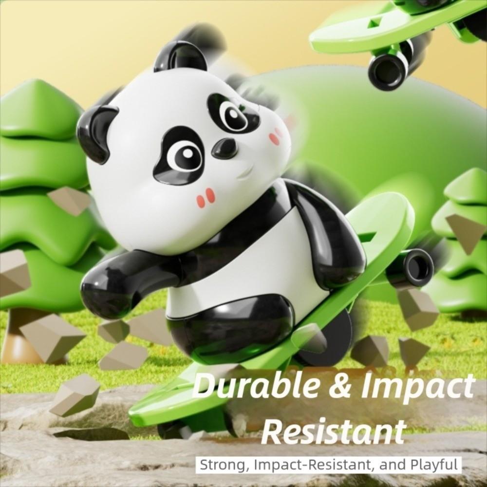 Plastic Funny Panda Toy Skateboarding Action Sports Panda Ornament Novelty Mechanical Toy Children