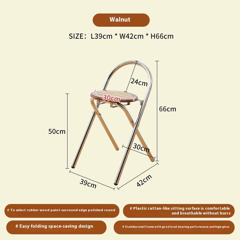 Stuhl für Esszimmer Klappbarer Esszimmerstuhl Akzentstuhl mit gewebter Polsterung Vintage Massivholz Rattanstuhl mit mittlerer Rückenlehne