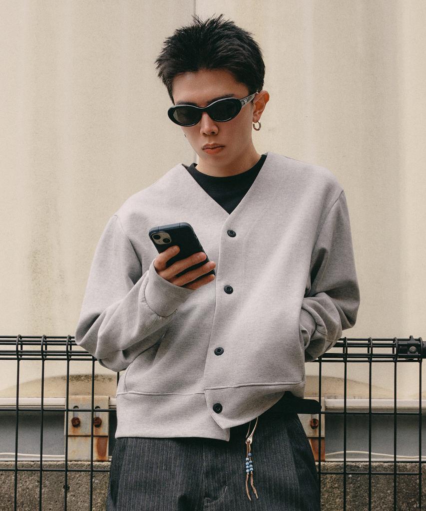 Xero V-Neck Crop Sweat Cardigan [Melange Gray]