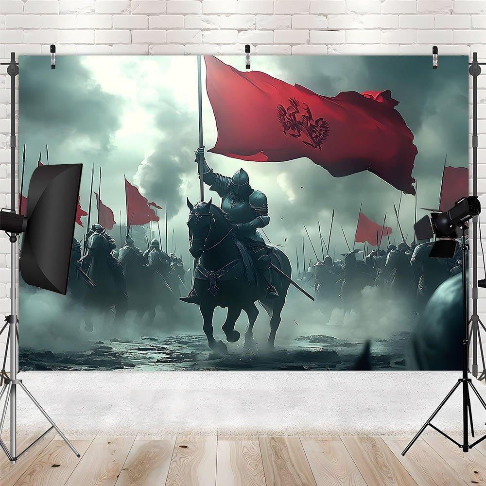 Tapiz de Caballero Medieval con Bandera Perfecto para Añadir Estilo Histórico y Dramático a la Decoración de Cualquier Habitación Ideal para Uso Doméstico