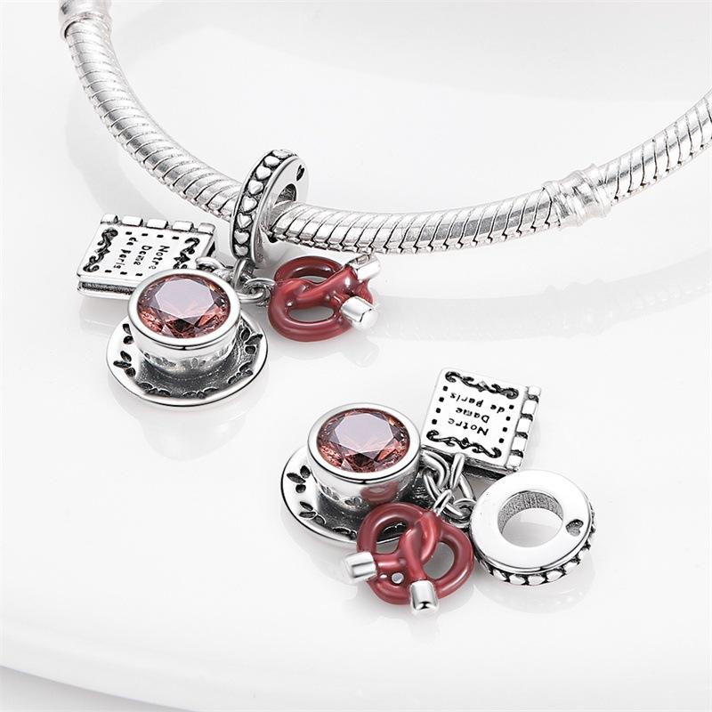 Diy Jewelry Bracelet Necklace Accessories, Afternoon Tea Love Cup Pendant, Copper And Silver Plated.
