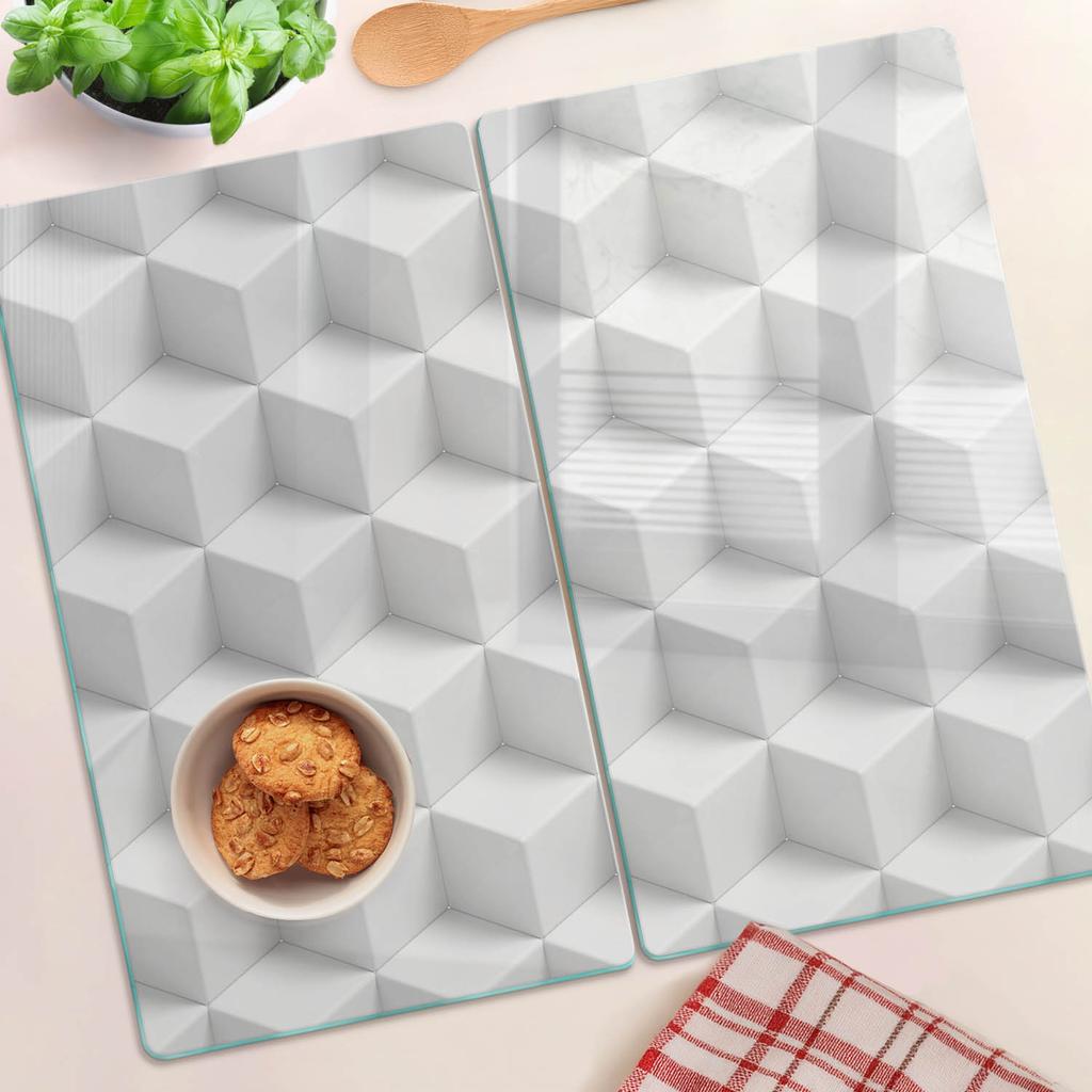 Set of Tempered Glass Kitchen Cutting Boards with 3D Print 2x30x52 Cm