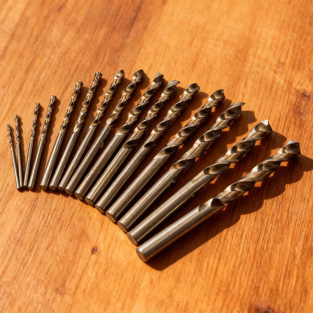 15pcs HSS Gold Cobalt Jobber Drill Bit Set with Straight Shank Twist Drill Bit Power Tools for Masonry Block Brick and Stone