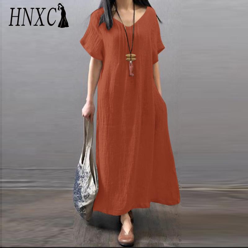 HNXC Dámská móda Léto Jaro Jednobarevný potisk Neformální šaty s krátkým rukávem a výstřihem do V s vysokým pasem
