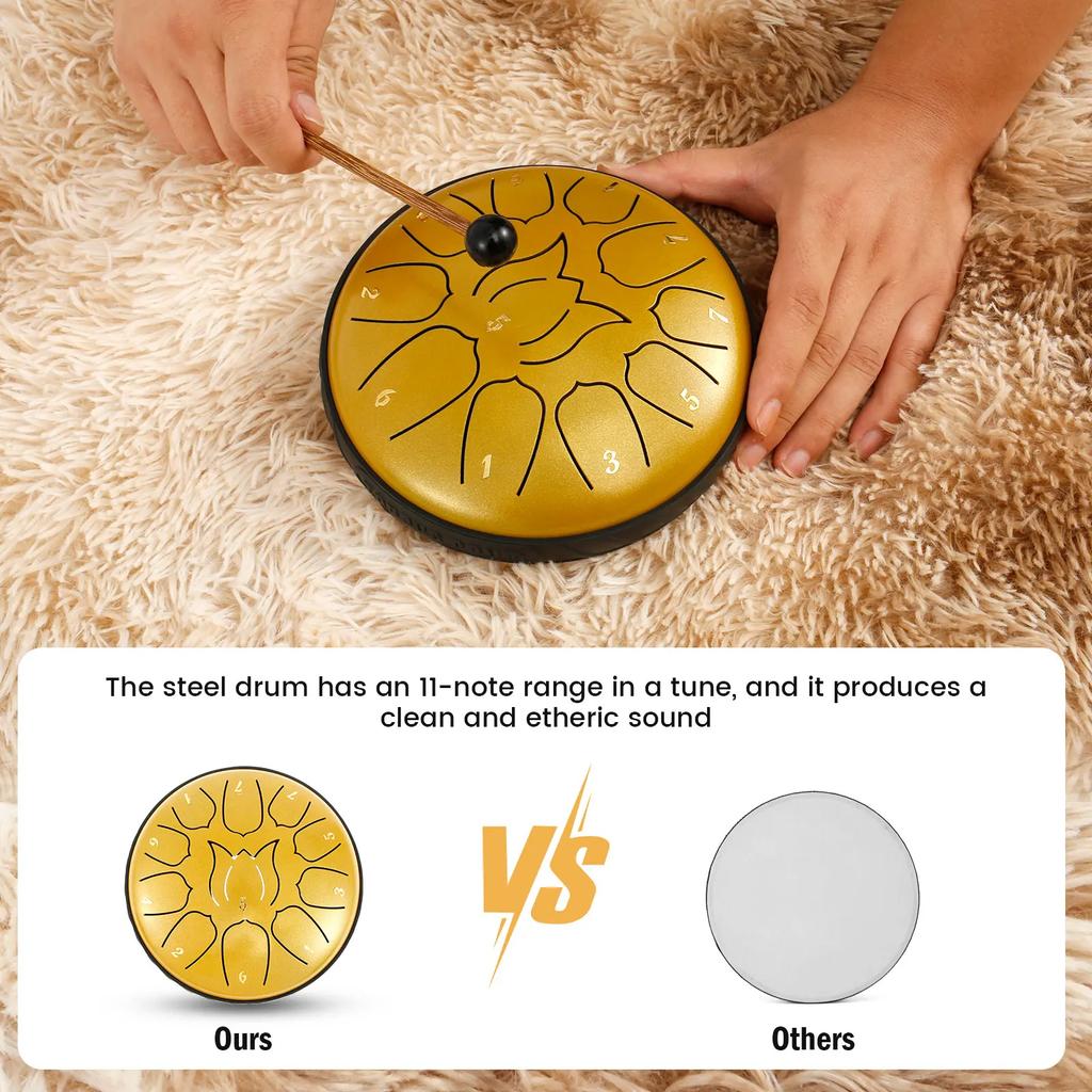Steel Tongue Drum 11 Notes Tongue Drum 6 Inch Small Hand Pan Drum Rustproof Percussion Instrument Sound Healing Tank Drum for