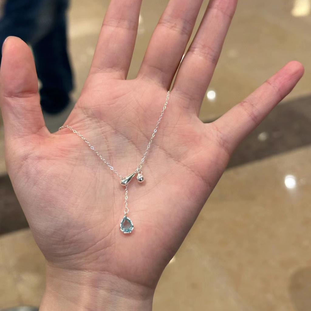 Blaue Wassertropfen Halskette Mädchen leichter Luxus Nischen-Design hoher Sinn Ins-Stil vielseitig Schlüsselbein-Kette Trend