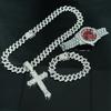 Hiphop Uhr Beliebte Europäische und Amerikanische Herren Drei-dimensionales Kreuz Voll Diamant Anhänger Halskette Saphir Armband Set