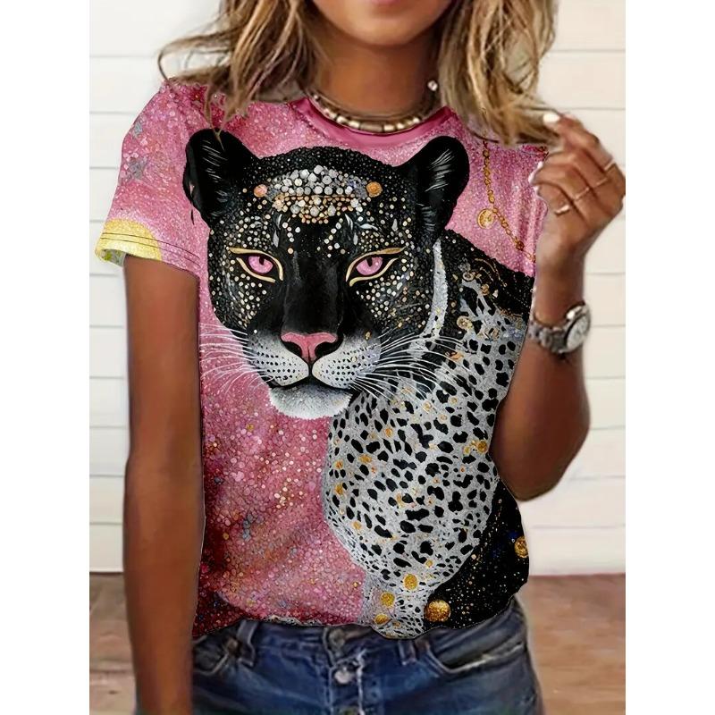 Letní zvířecí leopardí 3D potisk trička Dámské Streetwear Ležérní móda Y2k Krátký rukáv Tričko O-výstřih Trička Topy Oblečení