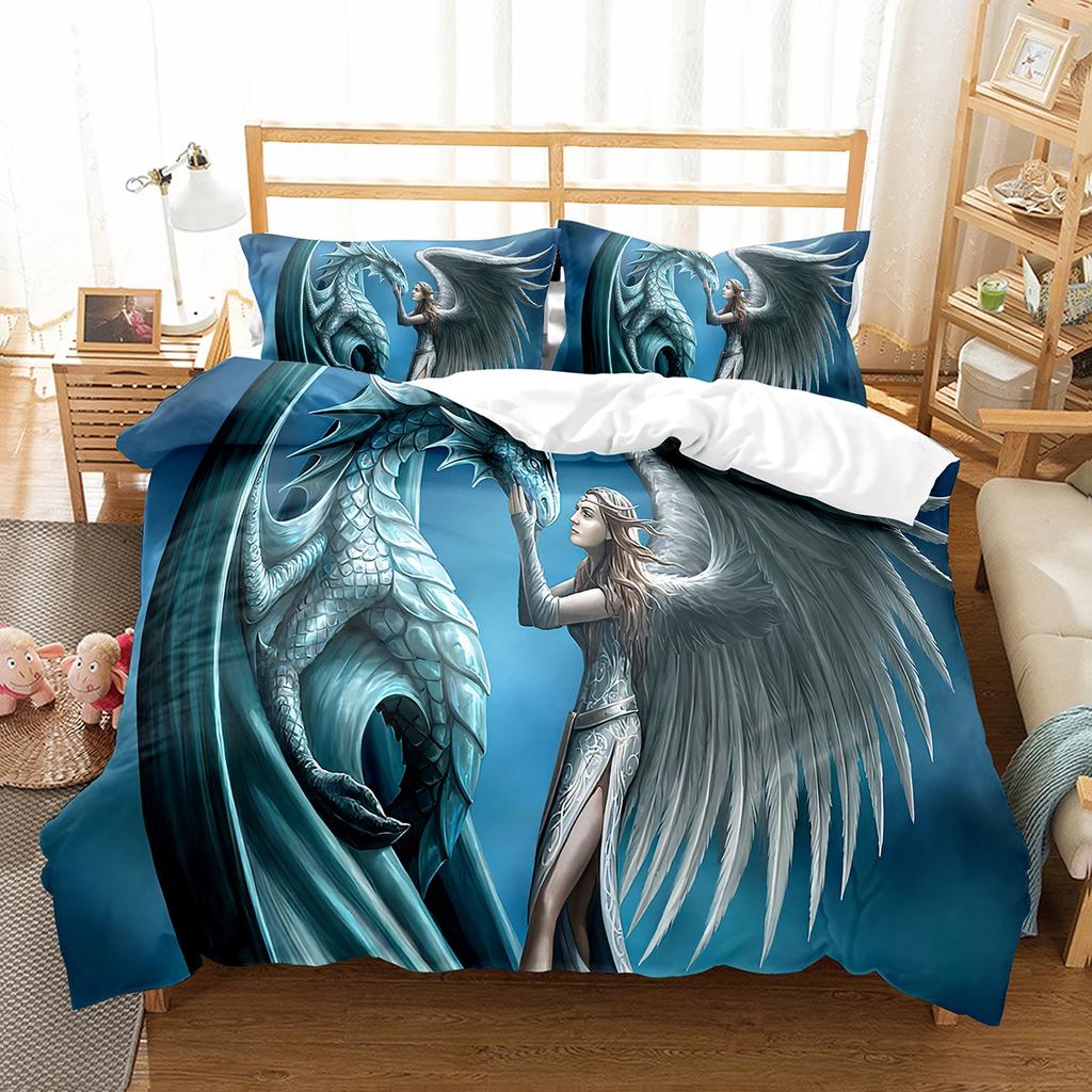 Fierce Fire Breathing Dragon Theme Duvet Cover For Women Men Children Teens For Bedroom Decorations Red Black Queen King Size
