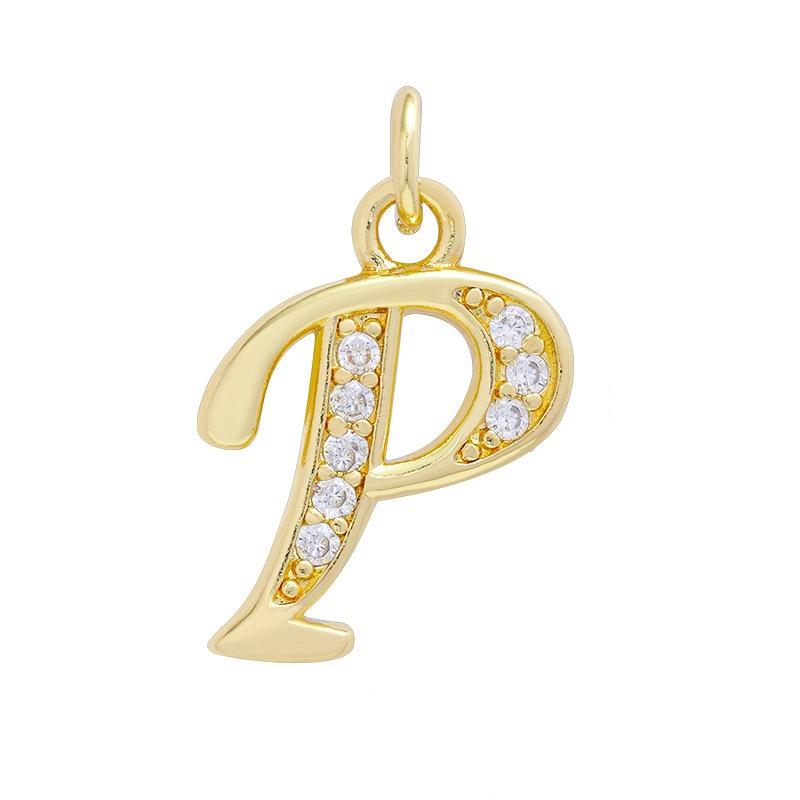 European & American Gold-Plated Copper Zircon Letter Necklace - High-End DIY Jewelry Accessory