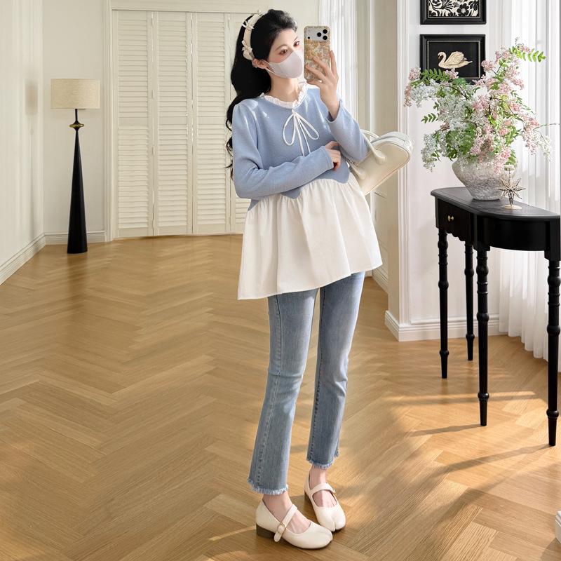 2026 Spring Maternity Patchwork Loose Doll Shirt Large