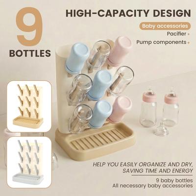 Baby Bottle Drain Rack Large Capacity Vertical Standing Bottle Dryer Holder with Detachable Bottom Drip Tray Water Cup Organizer