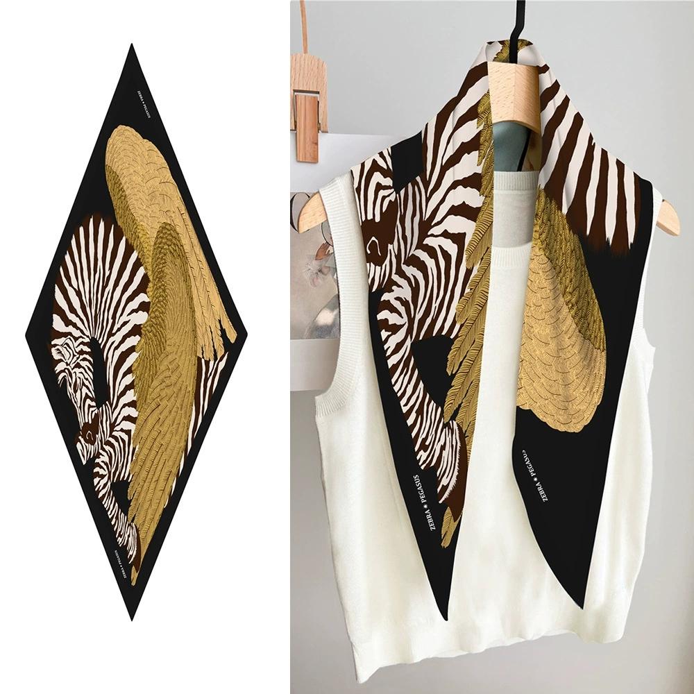 Brand Design Diamond Scarf Animal Printing Silk Scarf Woman Luxury Bandana Headband Hijab Foulard Neckerchief Shawl