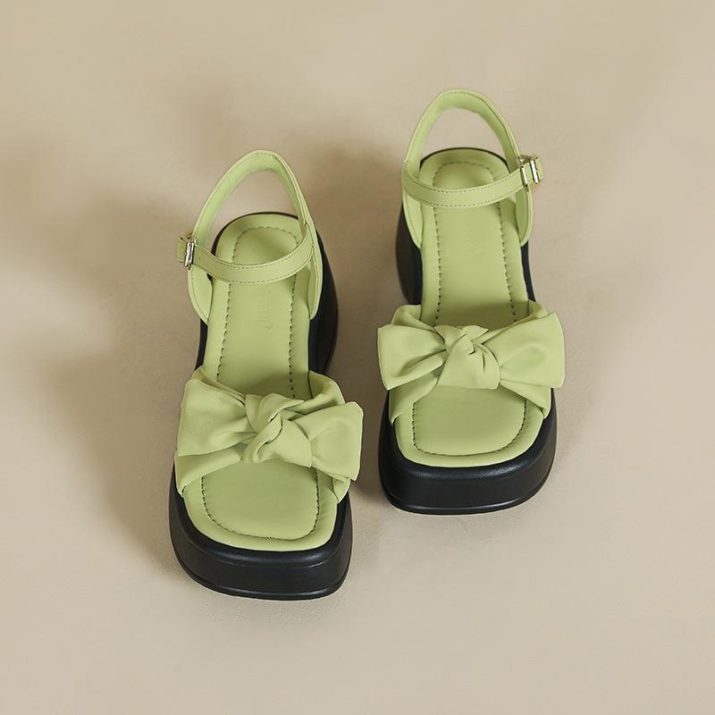 

Bow platform sandals women s summer wear retro with skirt small height-increasing shoes 40