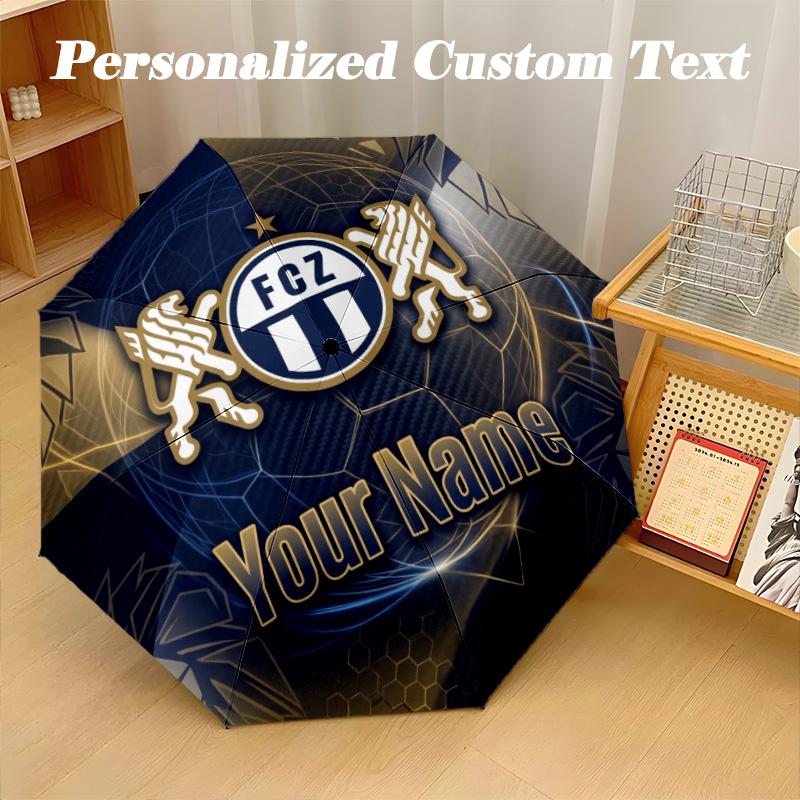 8 Rib Auto Folding Umbrella FC Zürich Print Custom Name Text Portable Rain Gear