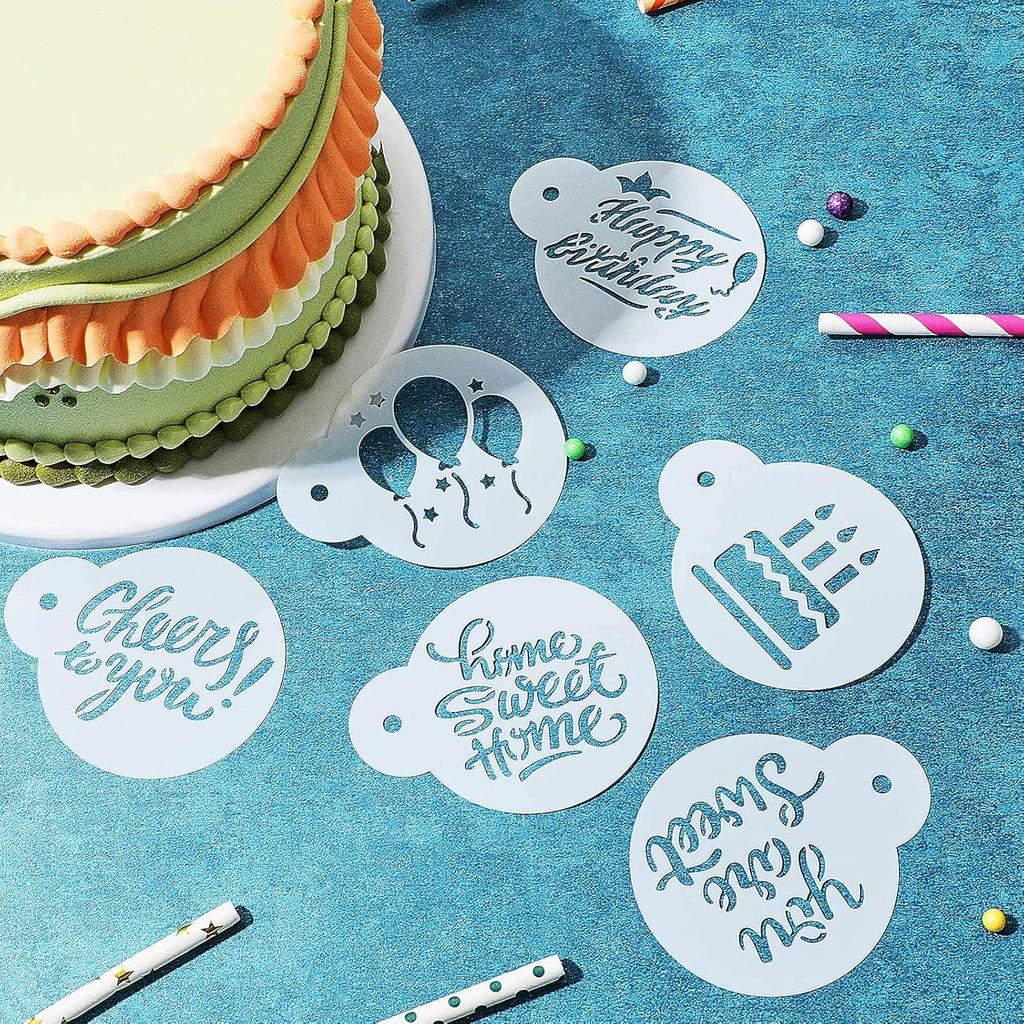 20 Pieces Birthday Cookie Stencil Templates Decoration Cookie Stencil for Birthday Coffee Cake Templates Reble Painting Mold Tools, Dessert, Coffee
