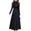 Black High-Neck Hepburn-Style Velvet Dress - Slimming Long Winter Skirt for Women