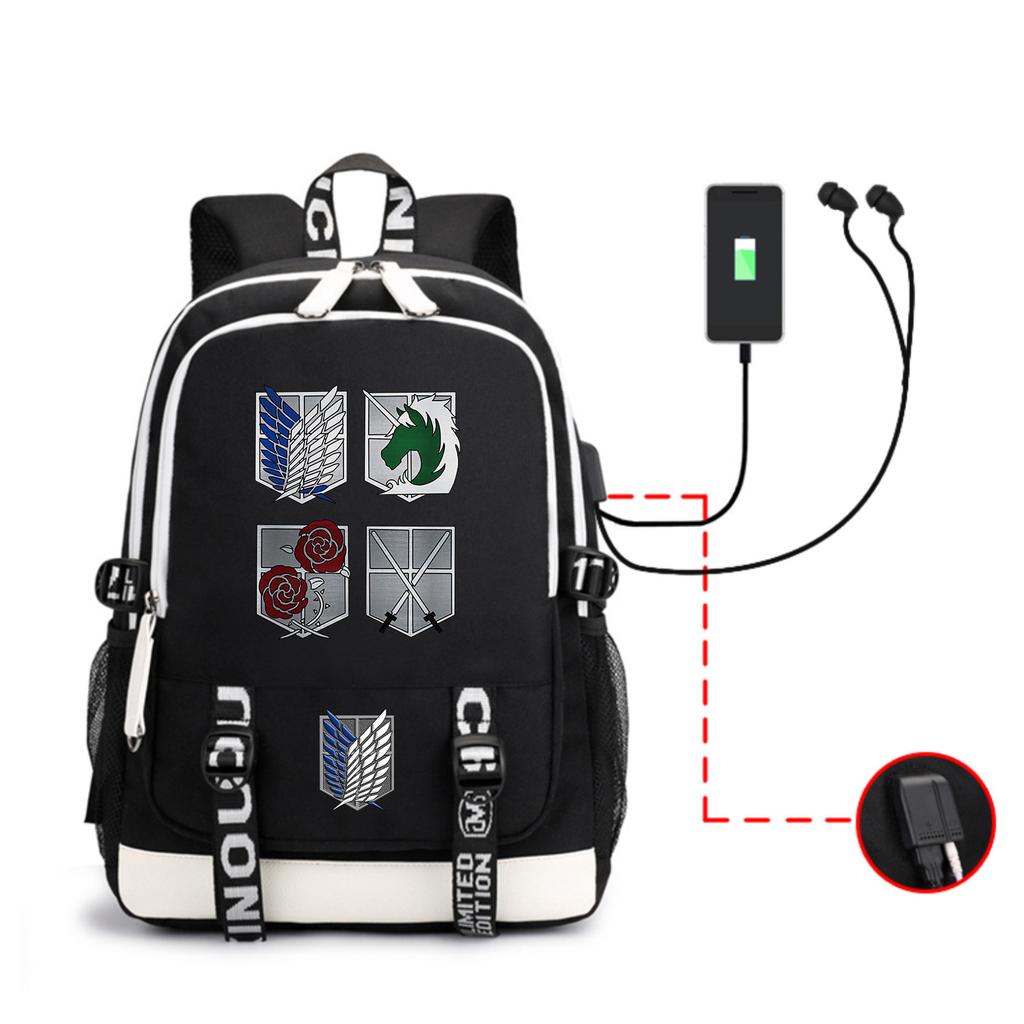 Anime Backpack Outdoor Male And Female Students Headphones Schoolbag Usb Backpack