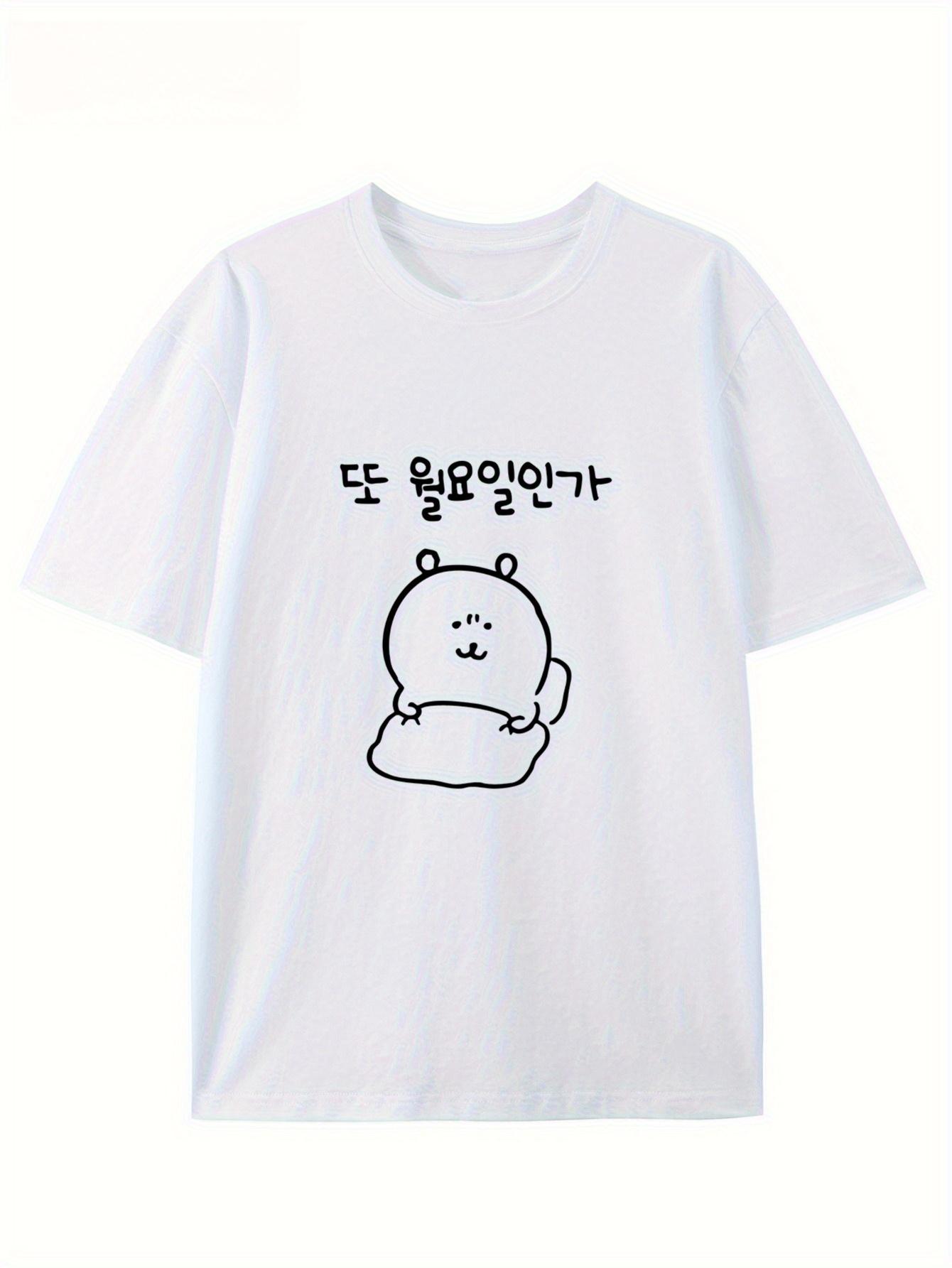 

2025 Summer Cotton Short Sleeve T-Shirts Fashion Cute Cartoon Print Round Neck Breathable for Oversized Casual Loose Unisex Top L