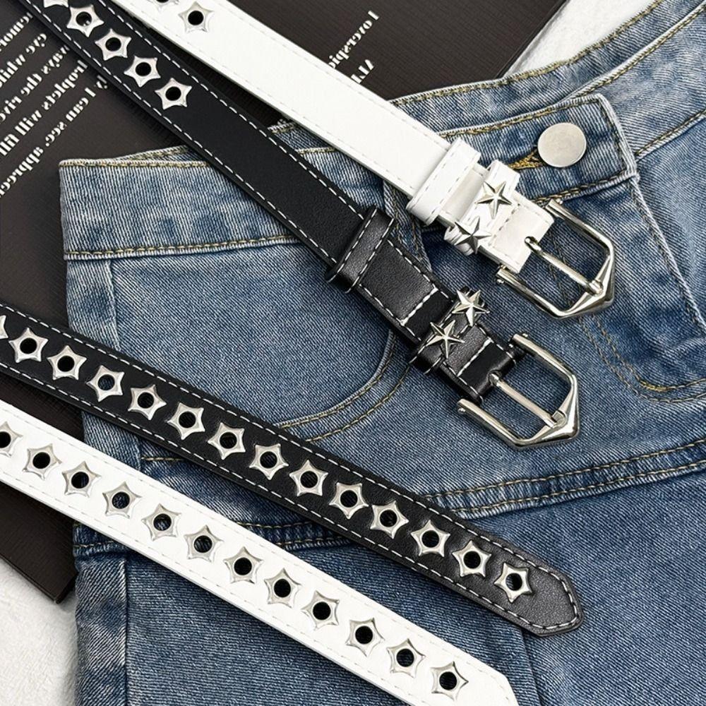 Metal Buckle Y2K Star Waist Belts PU Leather Girls Rivet Waistband Women's Jeans Belt  for Pants