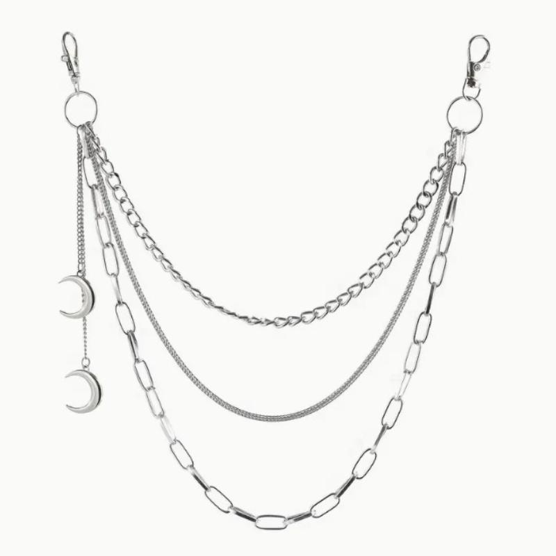 Men Y2k Star Charm Layered Street Style Pant Jeans Chain Belt