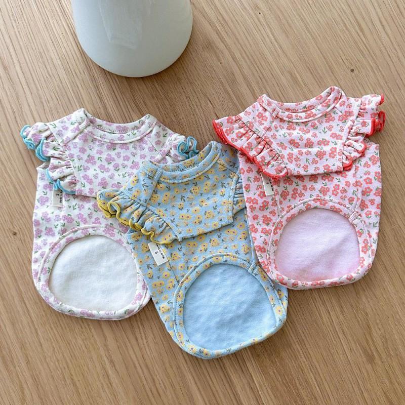 Floral Bow Sleeveless Vest Small Dogs - Lightweight Breathable Pet Outfit In White Red Green
