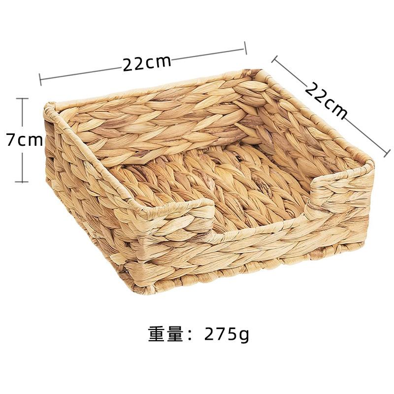 Ins Water Hyacinth Woven Tissue Box Rattan Woven Lid Sanitary Paper Box Household Living Room Pumping Paper Box Storage