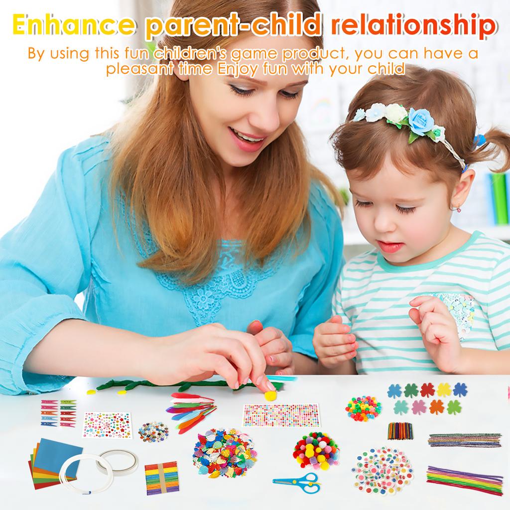 1 Set Art and Craft Supplies Kit Funny Kid DIY Craft Set Children Art Supply Tools Kit with Pompoms Sequins Feather for Children